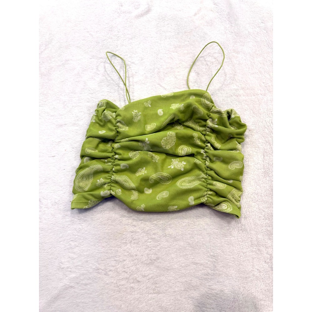 Rebellious Dreamer Lime Green Paisley Ruched Crop Top Spaghetti Strap‎ Medium